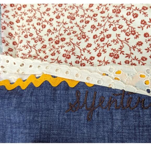 SALE Vintage Boho 1970s Handmade Wrap Skirt Appliqued Gothic House Fields Clouds - Picture 7 of 9